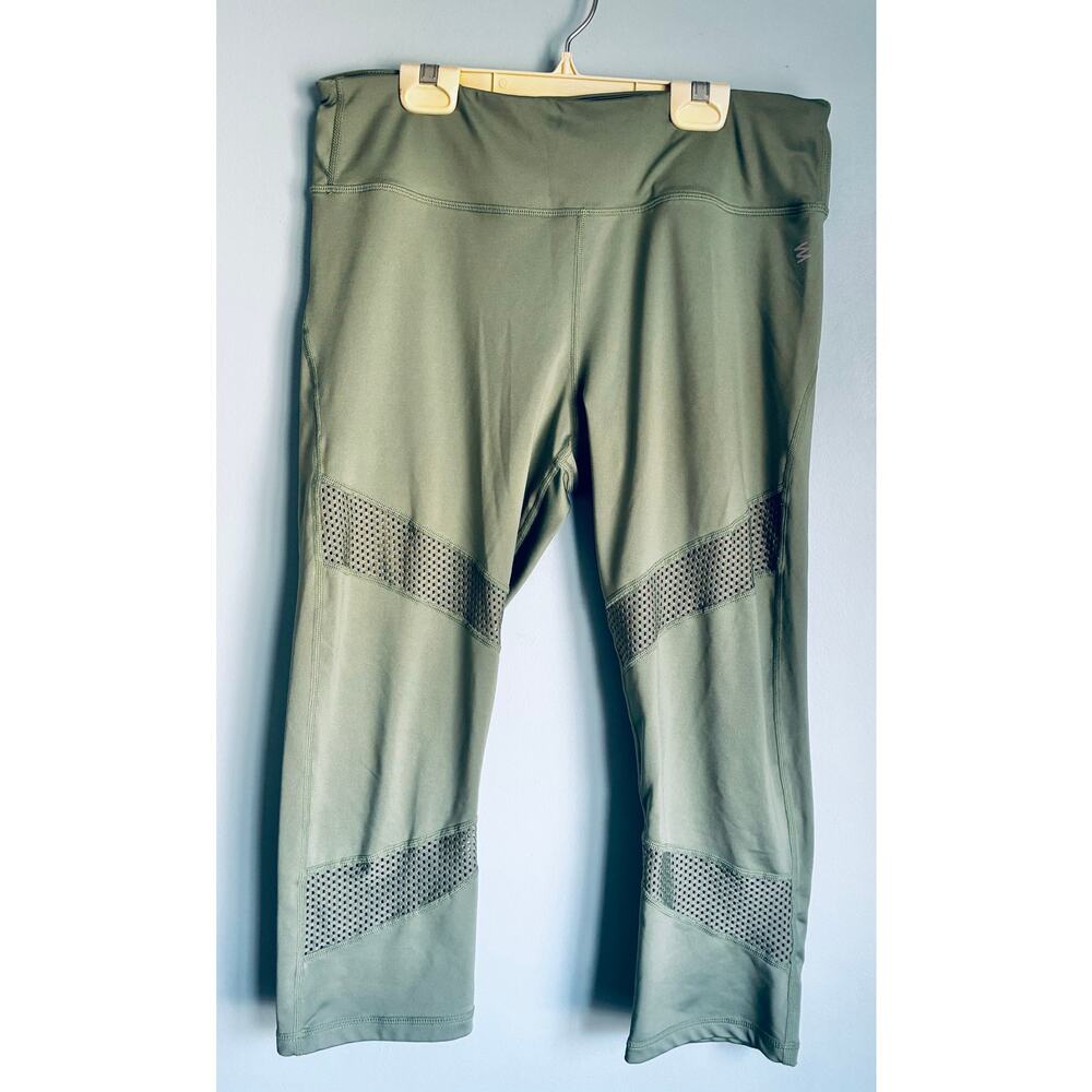 Nicole Miller New York Active Leggings L Green Mesh Cropped High Rise Athleisure